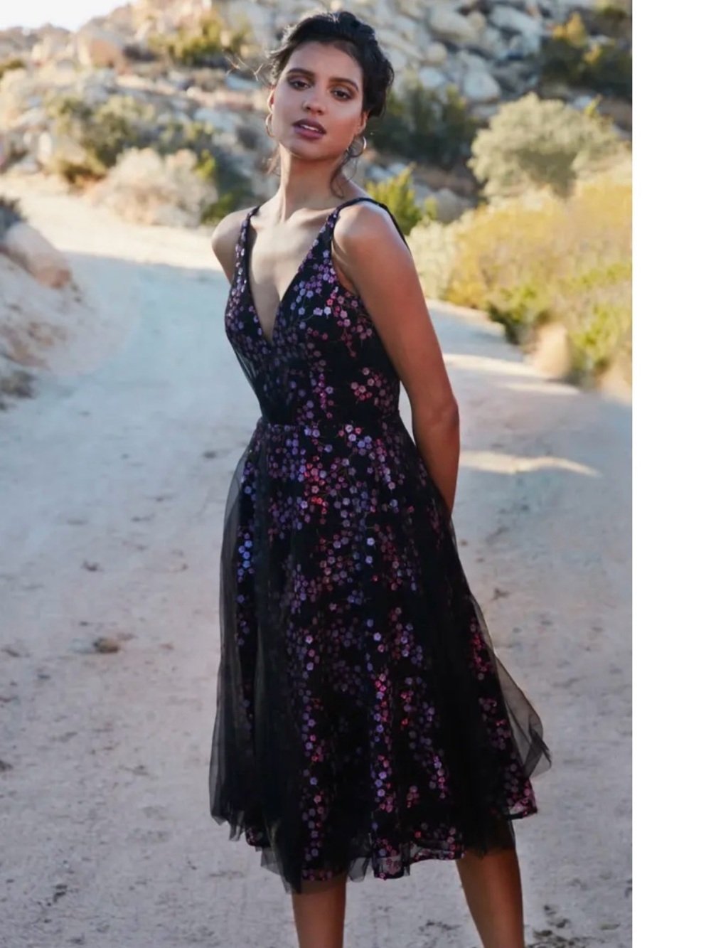 NWT Dress The Population Black Courtney Sequin Floral Cocktail Overlay Dress